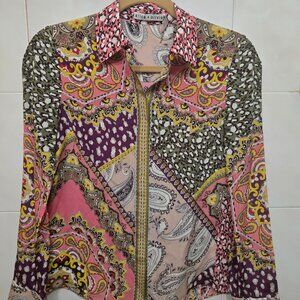 Alice + Olivia Willa Mixed Print Button-Up Blouse – Size XS